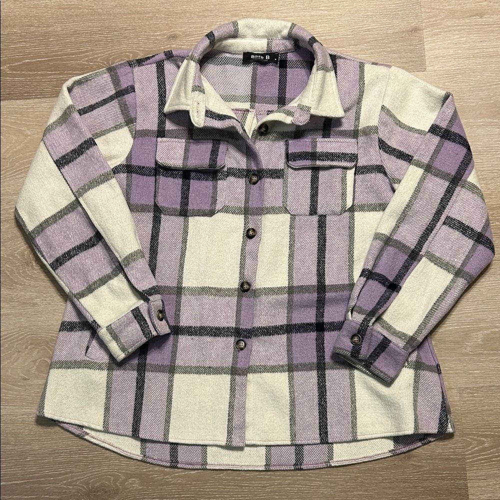Blue B Collection Oversized Plaid Shirt Jacket with Pockets